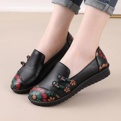 Retro Ballerinas Frühling Lederschuhe Damen Loafers Floral Mama Vintage Mokassins Damen Flache Schuhe Weibliches Laufschuhwerk