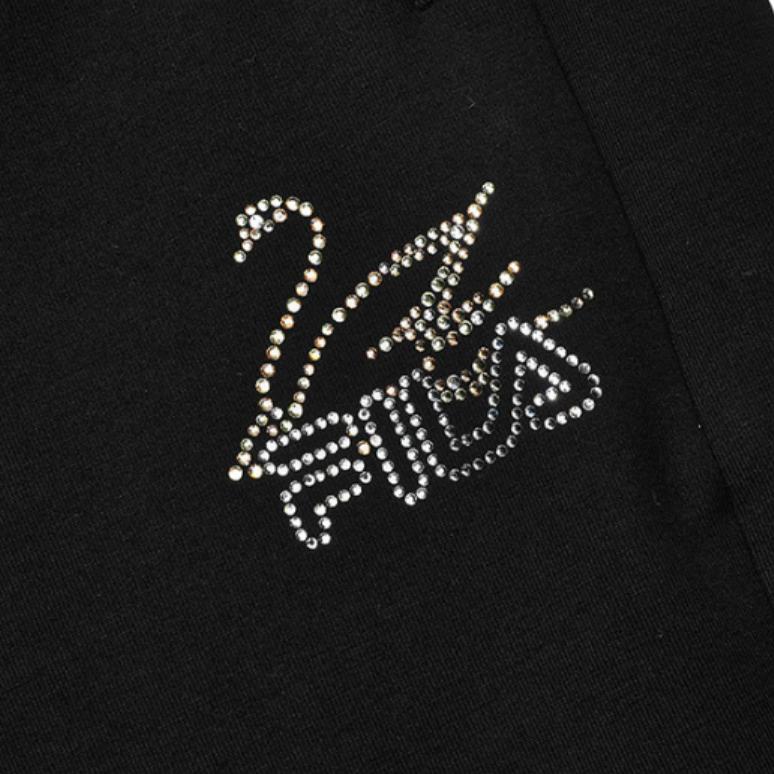 FILA Rhinestone Logo Knitted Casual Jogger Pants Women Bottoms Black F51W248653F-BK