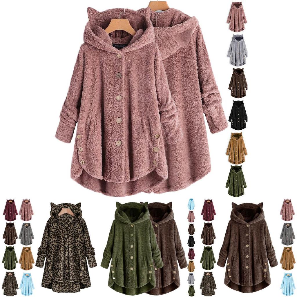 Cozy Cat Ear Women's Winter Warm Fleece Hoodie Hooded Coat For Casual Comfort