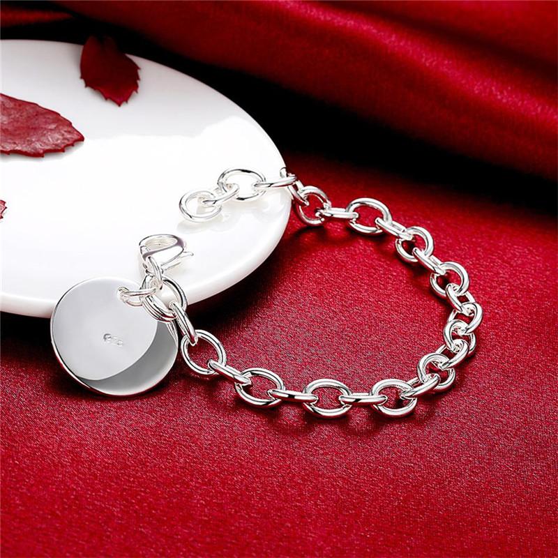 925 Sterling Silver Circle Tag Bracelet Woman Fashion Wedding Engagement Party Jewelry