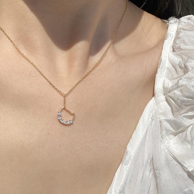 Full Body Diamond-set Cat Cute Pendant Necklace Light Luxury Simple Niche Design Clavicle Chain Women