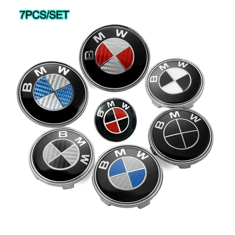 YAMHS1 For BMW New 2025 7pcs Car Front Emblem Rear Badge Wheel Hub Cap Sticker for E46 E90 E60 F10 F11 F20 F30 F34 F01 G20 G21 G31 G38 