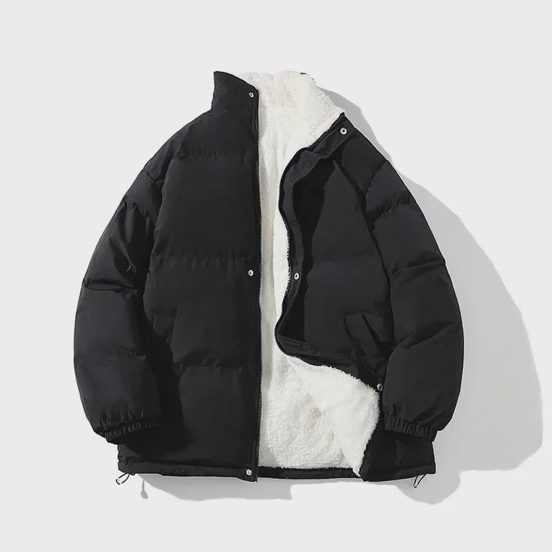 Pánský módní zimní kabát z jehněčí kůže, bavlna se sametem, krátký stojatý límec