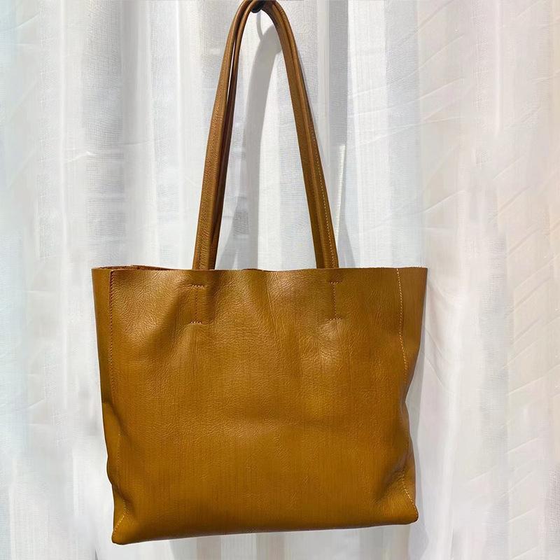 Top-grain Cowhide Large Shopping Bag Genuine Leather Women's Casual and Simple Tote Mother Bag Women's Designer Luxury Bag