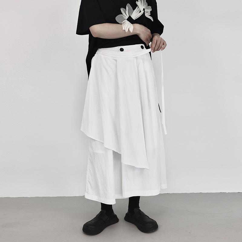 

Johnature Spring Summer Layered Women Casual Fashion Irregular Loose Solid Color Women Pants One Size белый