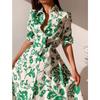 Nouvelle Robe Chemise Ample à Fleurs Imprimées Élégante pour Femmes Revers Style Décontracté Lacée Fête Mi-Longue Vêtements Cardigan Boutonné