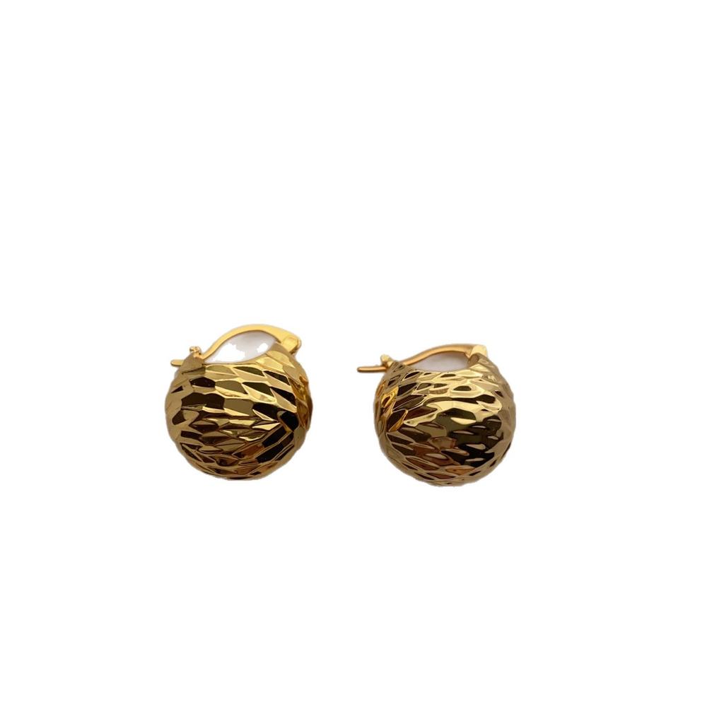 Simple Three-Dimensional Spherical Earrings, Ear Buckles, Metal Texture Earrings, Niche, Cold And Shiny, Light Luxury Art, Versatile And Unique