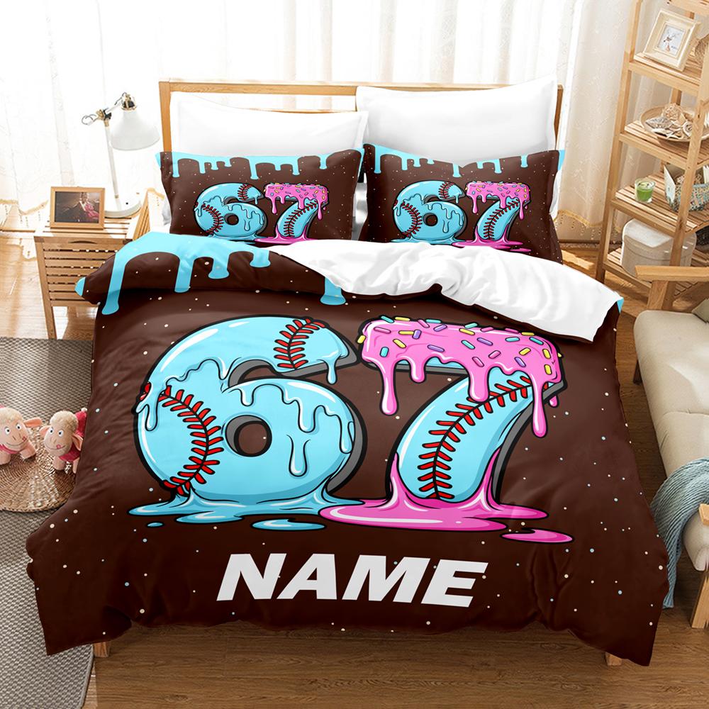 Name Custom Duvet Cover Cartoon Pink 3D Printed 67 Sport Giffts For Girls Teen 3pcs Single Twin Queen King Size Bedding Sets
