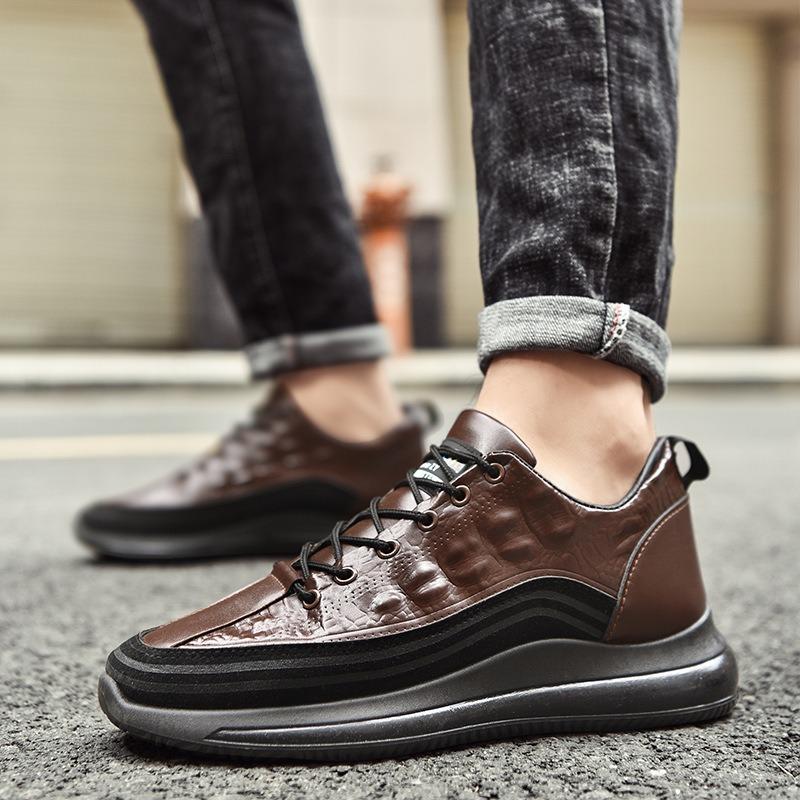 Fashion Men Leather Shoes Fashion Casual Sneakers Designer Brand Crocodile Vulcanize Shoes Lightweight Breathable Lace-up Plat Work Shoe