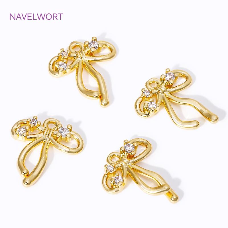 Trendy Bow Pendants For Jewelry 18K Gold Plated Brass Inlaid Zircon Charms Pendants For DIY Earrings Jewelry Making Accessories