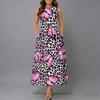 Women Plus Size Sleeveless Crew Neck Dress Soft Watercolor Floral Branches Flowy Mid Calf Gown