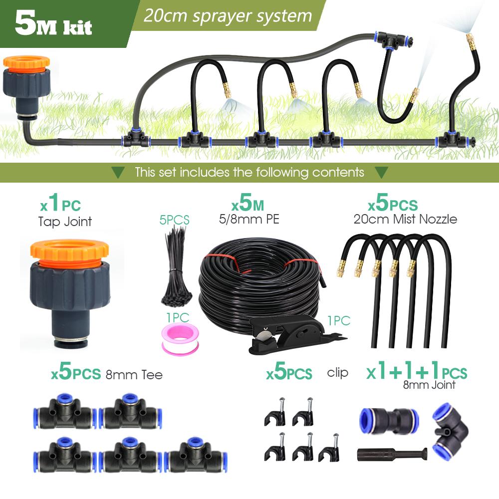 

30M-5M DIY Free Bending Universal Sprayer Kit 8 мм шланг Patio Misting Cooling System для полива садовых растений Fogging Irrigation