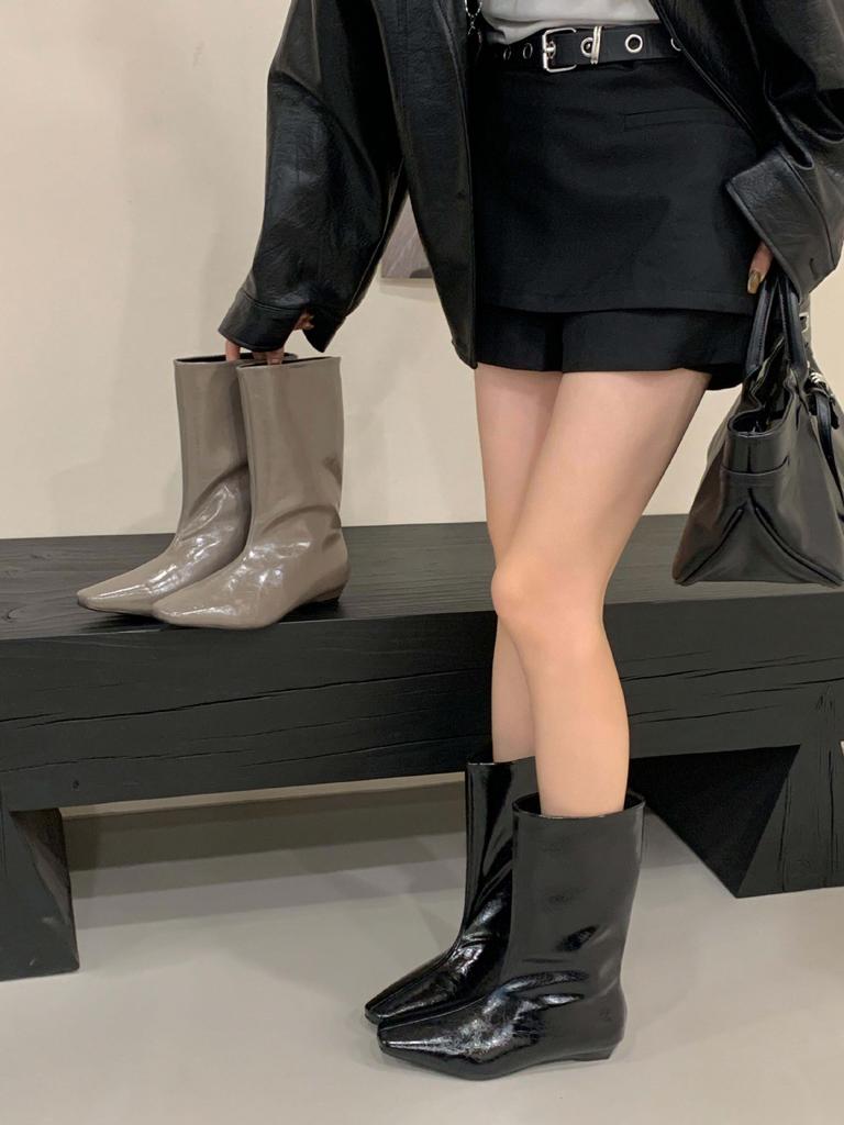 2025 autumn and winter new fashion versatile retro square head thin wide tube knight boots retro versatile wedge heel