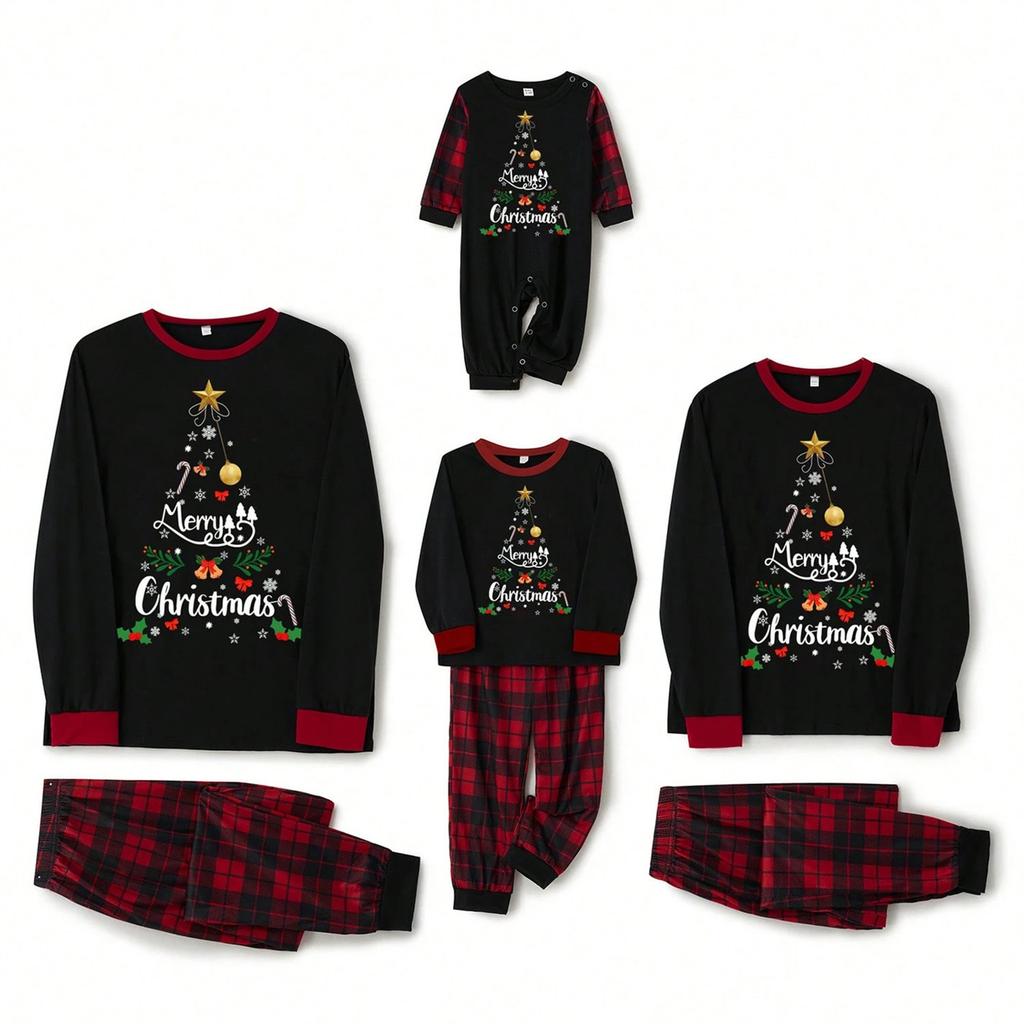 Christmas Print Cute Family Set Pajamas, Home Clothes, Family Set Long Sleeve Top Pants Set