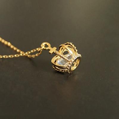 Elegant kvinner krone skinnende CZ Cubic Zirconia sjarm anheng kragebenet halskjede