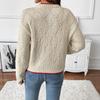 Women's Autumn/Winter Knit Jacquard Sweater - Round Neck, Color-Block Trim, Fish Design