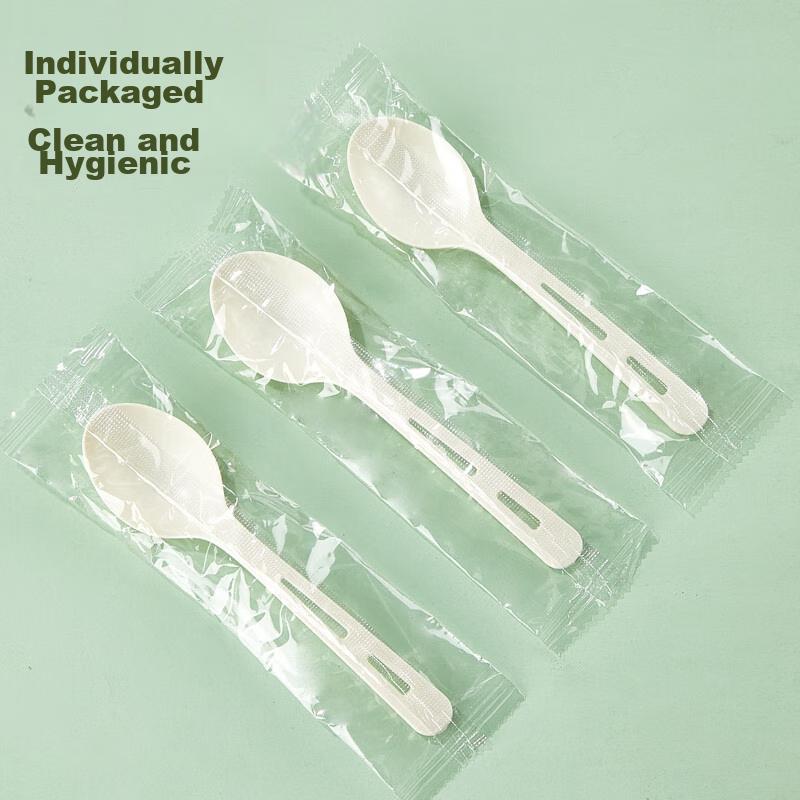 SHUANG YU Disposable Spoons, 50 Individually Wrapped, Thickened Plastic Soup Spoons, for Starch-Based Desserts, Fruit Dishes, Takeout, And Rice