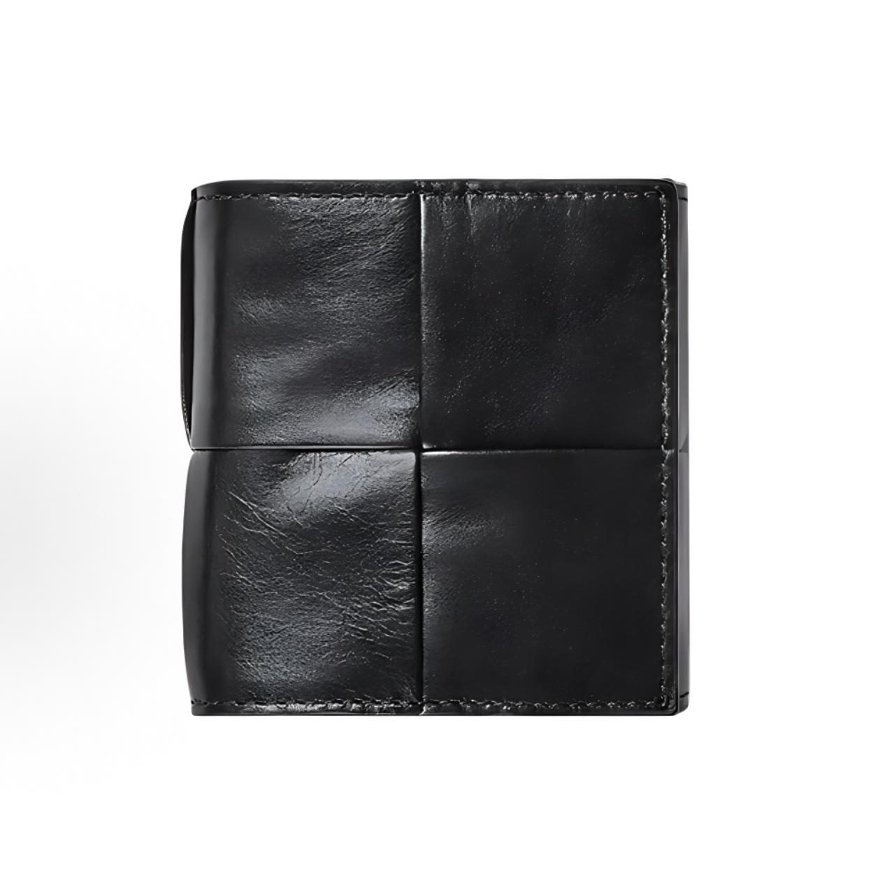 [Pre-Owned] Small Black Leather Woven Card Holder With Gold Hardware - Unused #KQCOAG ONE SIZE