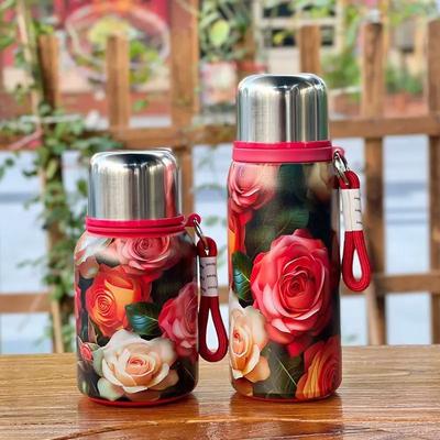 Cupa Izolată din Oțel Inoxidabil cu Imprimeu Retro Chinezesc cu Trandafiri, Capacitate Mare, Portabilă, Cupă Izolată pentru Apă pentru Mașină