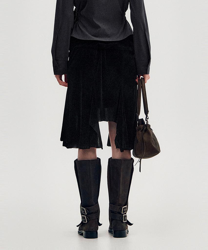 Kimjisu Velvet Jersey Gored Skirt _ Black