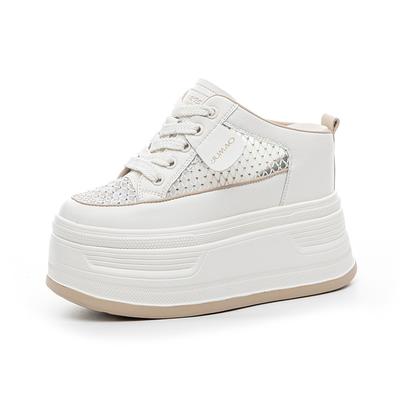 Fashion 12CM Air Mesh Genuine Leather Breathable Sandals Flats Hollow Platform Wedge High Brand Bling Shoes Women Slipper Bling