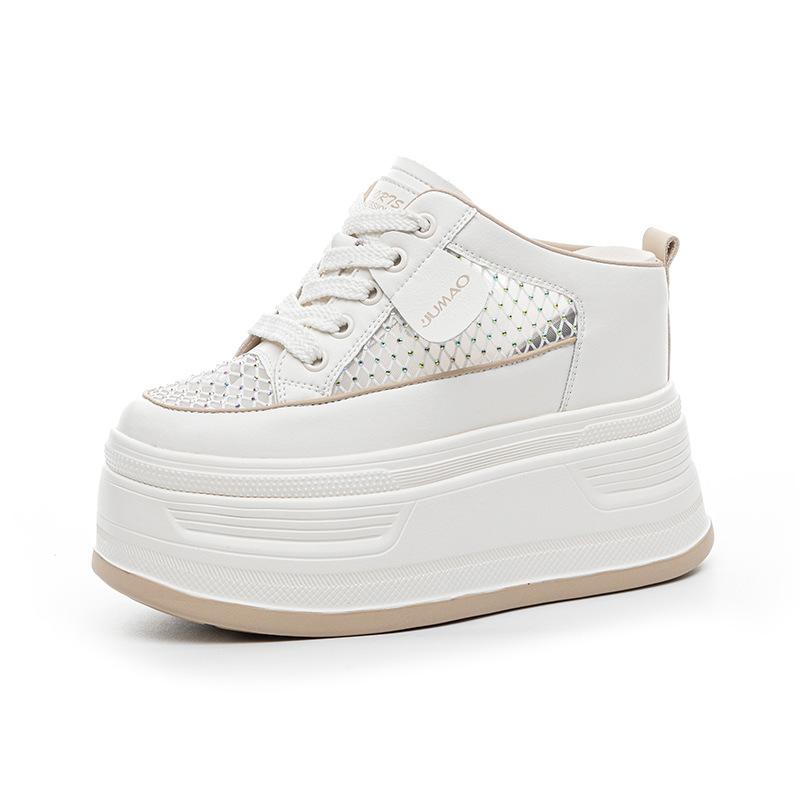 

Fashion 12CM Air Mesh Genuine Leather Breathable Sandals Flats Hollow Platform Wedge High Brand Bling Shoes Women Slipper Bling 39