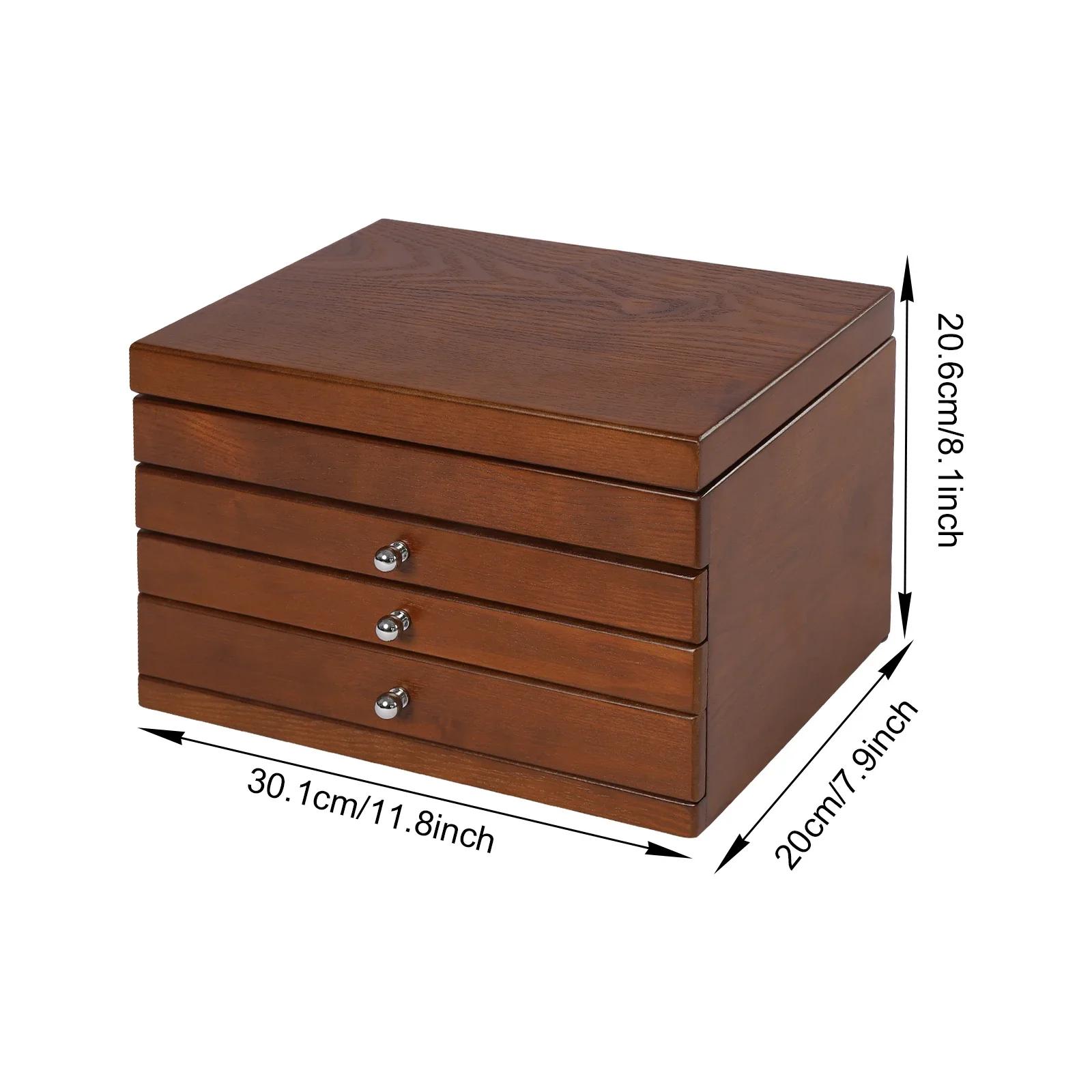 

4-layer Large Wooden Jewelry Box w/ Mirror for Women, Jewelry Organizer Watches Necklace Ring Storage Box Great Gift