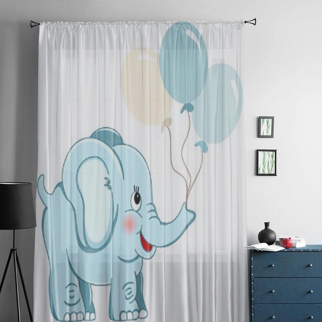 Cute Elephant Holding Balloons Sheer Curtains For Living Room Kids Bedroom Tulle Curtains Kitchen Window Treatment Drapes