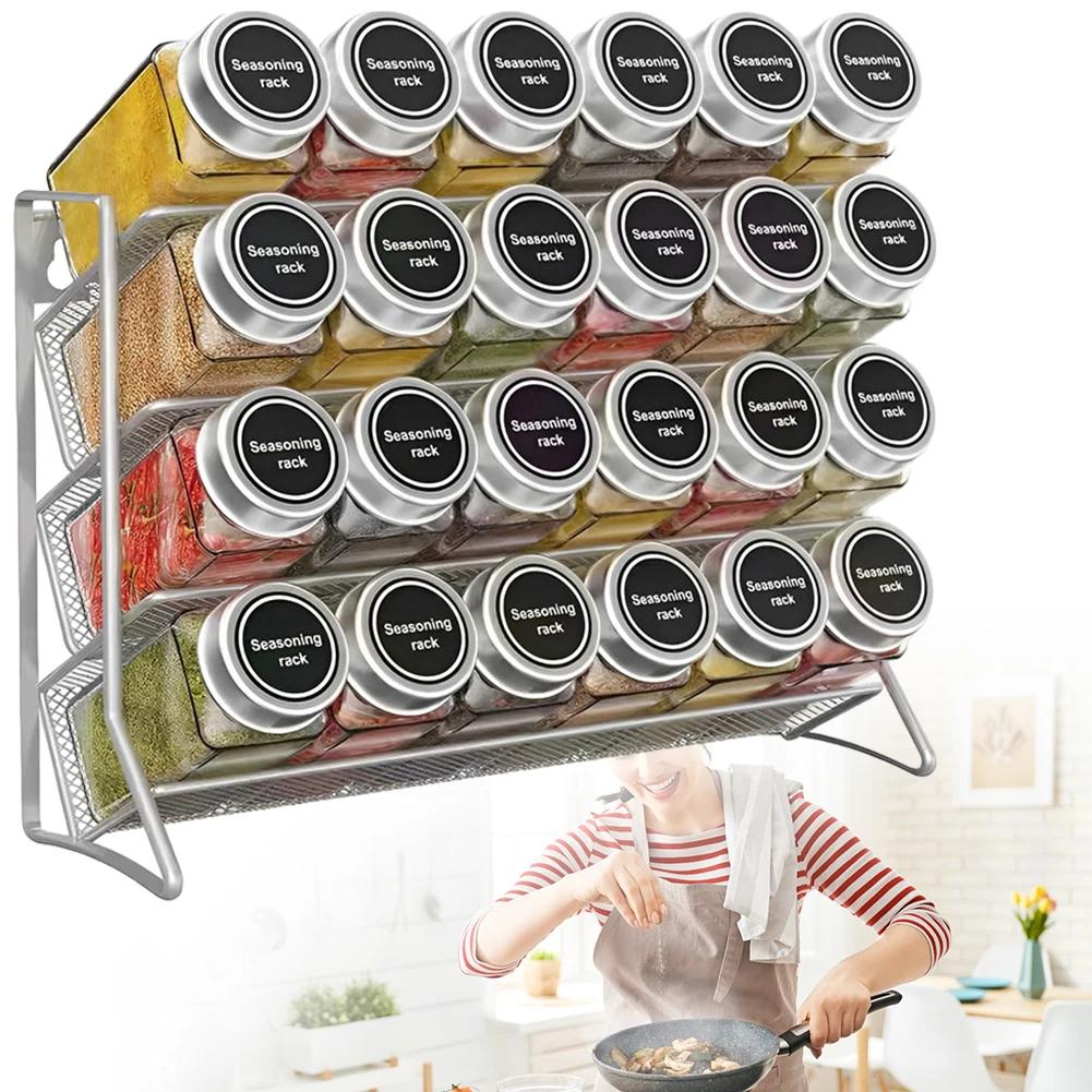 4 Tiers Cupboard Storage Shelf Spice Rack Storage Rack No-Drilling Spice Seasoning Organizer Space Saving for Small Can Storage