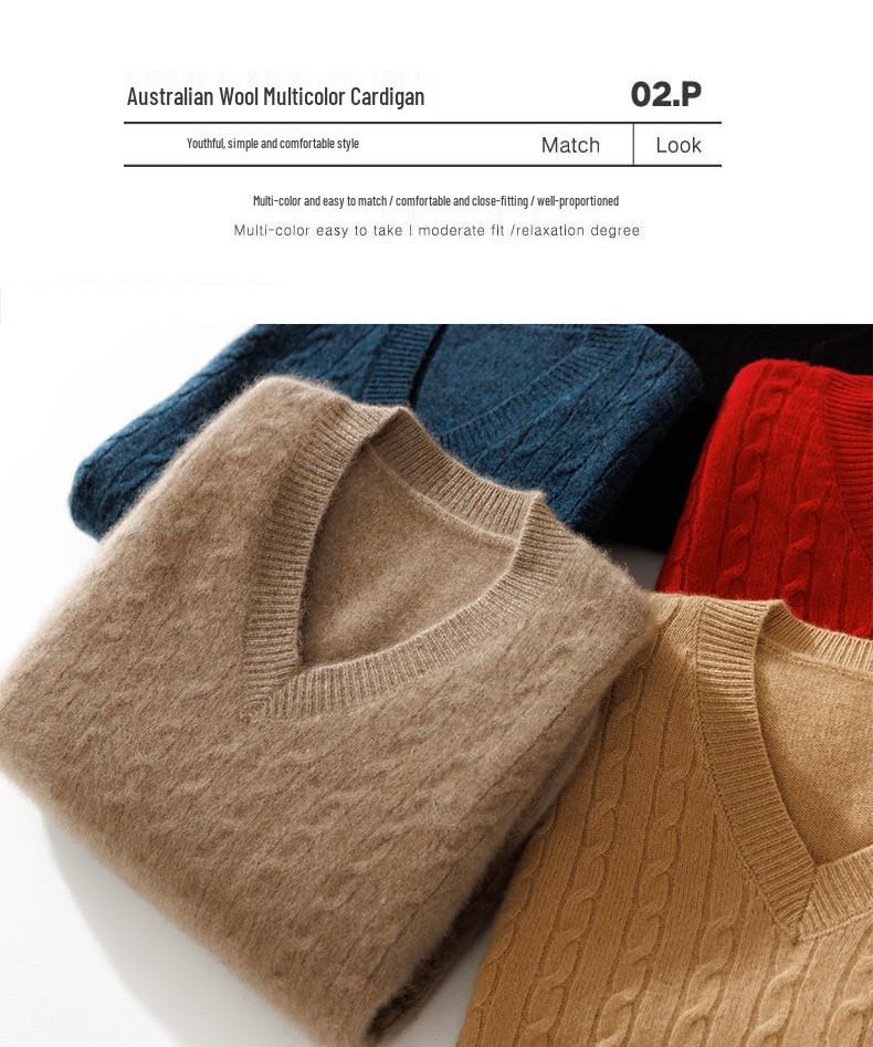 Men's Wool V-neck Sleeveless Cashmere Knit Vest - Business Formal, Loose Fit, Autumn/Winter Style