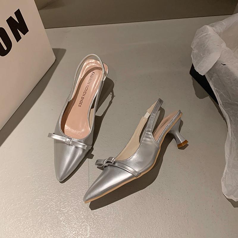 

Туфли-лодочки на высоком каблуке, сандалии женские 2025 весна и лето, высокий каблук, женские туфли-стилеты с бантом, темпераментные, с острым носком, туфли-лодочки, сумка-голова 42 серебряный