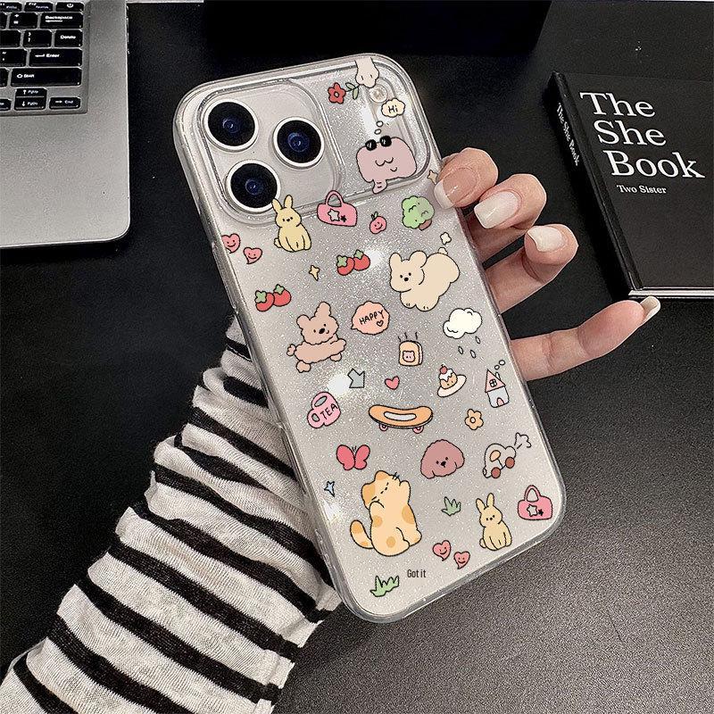 Glitter Cartoon Animal Phone Case for iPhone 11 To 17 Pro Max, Cute & Soft