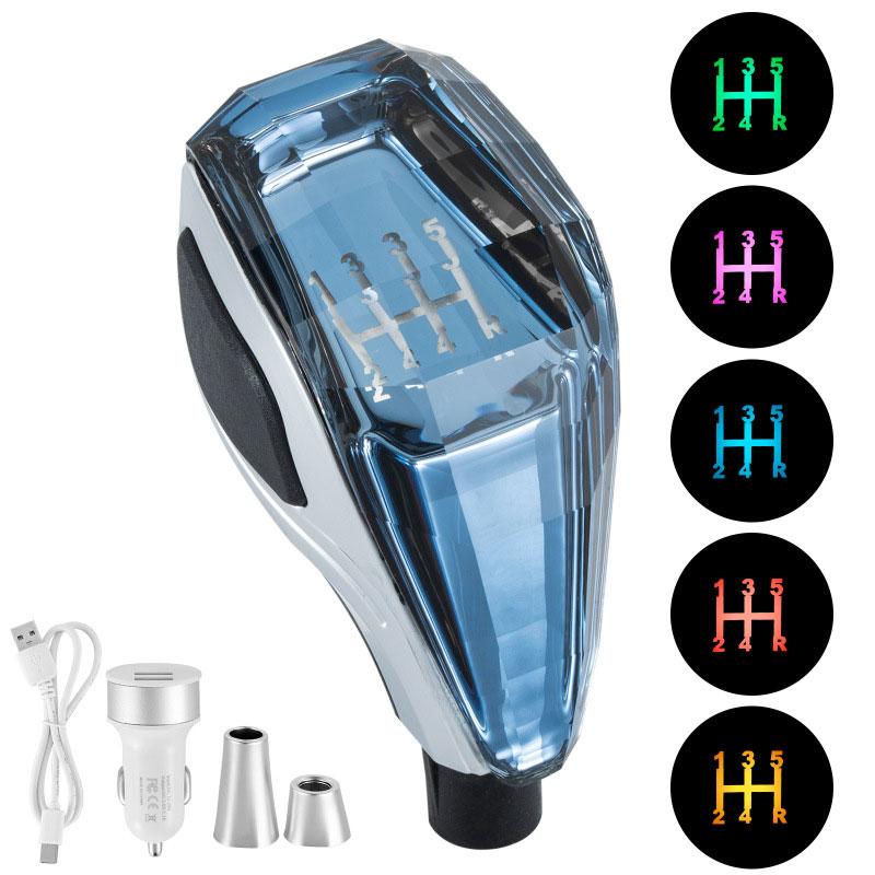 

13524r Universal Car Crystal Gear Shift Knob Multicolor Led Light Modified Shift Lever Handball For Automatic Transmission Car Interior Decoration синий