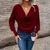 Women's Fashion Solid Color V-neck Long Sleeved Casual Pullover Base Shirt T-shirt Top