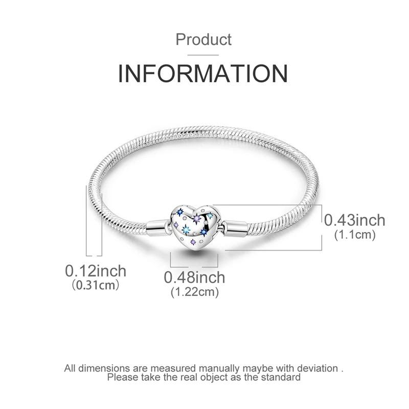 Original Bracelets 925 Silver Snowflake Heart Safety Chain Charms Bead Bracelet For Birthday Wedding Jewelry DIY Making