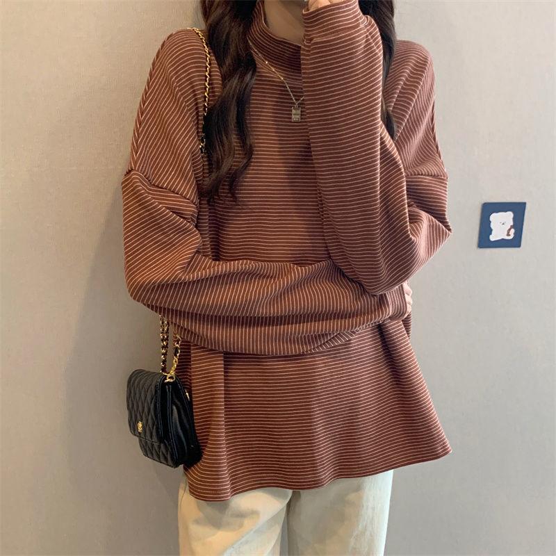 Autumn Winter Half High Collar Fashion Bottoming T-shirt Female Clothing Solid Color Korean Long Sleeves Loose Affordable Tops
