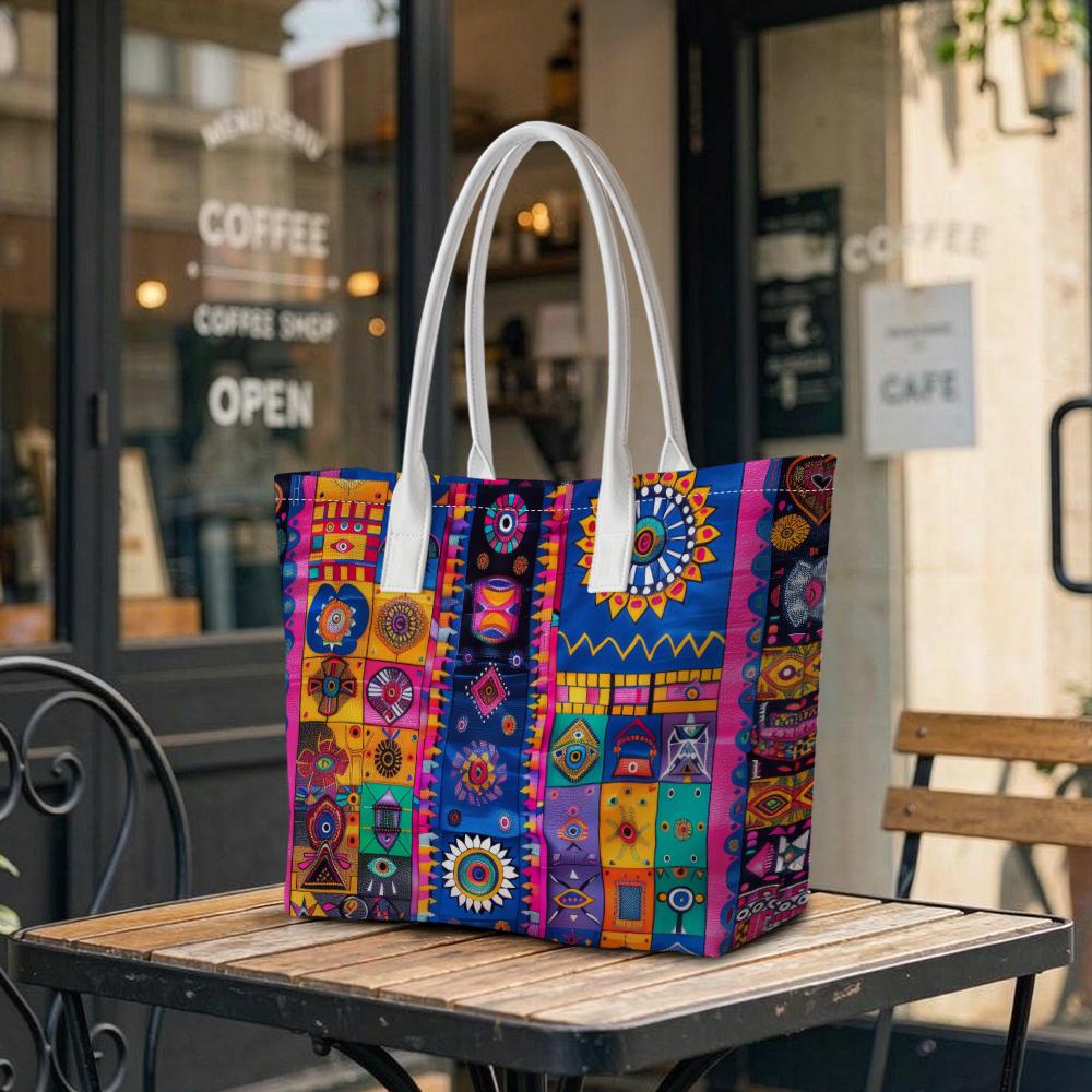 Bohemian Tote Bag Colorful Ethnic Pattern Large Capacity Shoulder Bag for Daily Shopping Travel Street Style Fashion Handbag