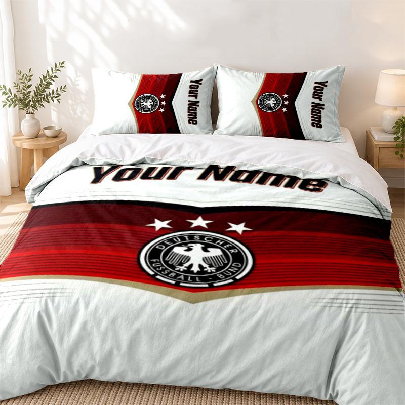 Germany national football team Custom Name 3pc set Perfect for bedroom use Comfortable bedding set includes a duvet cover and two pillowcases Ideal bi
