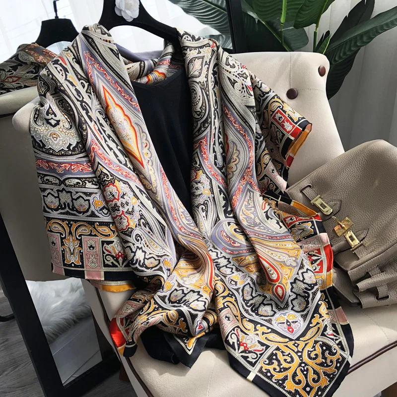 New Spring Scarf Women'S Luxury Design Scarf Silk Smooth Scarf Soft Muslim Headband Shawl Beach 85X180Cm