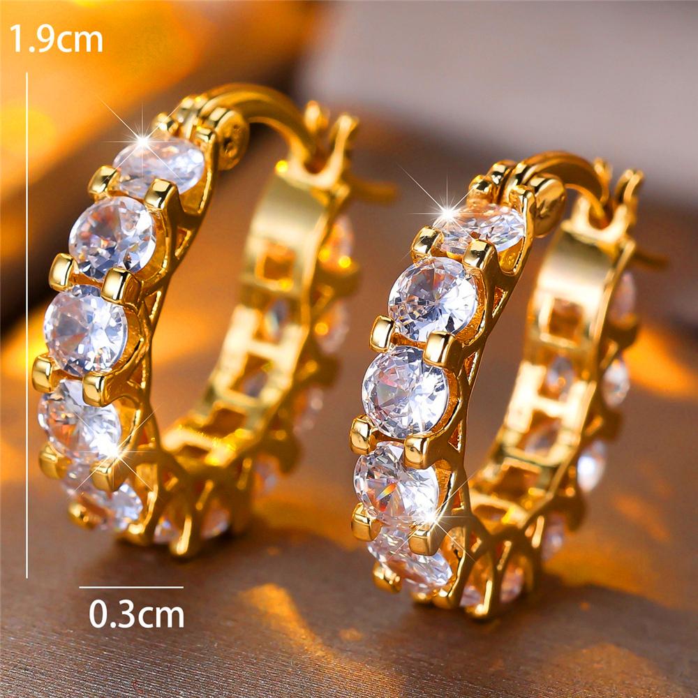 Trendy Crystal White Zircon Round Hoop Earrings For Women Vintage Gold Color Wedding Jewelry