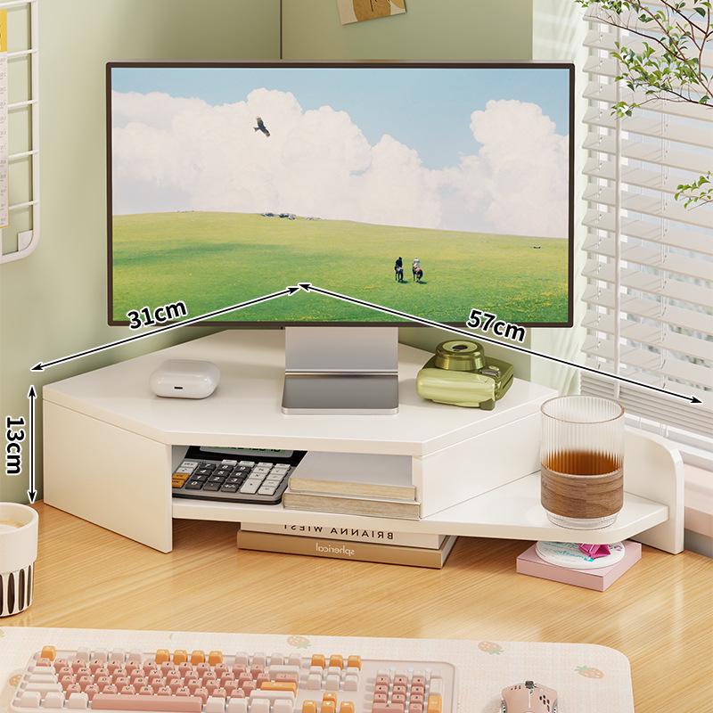 Corner Desktop Monitor Stand with Storage Rack