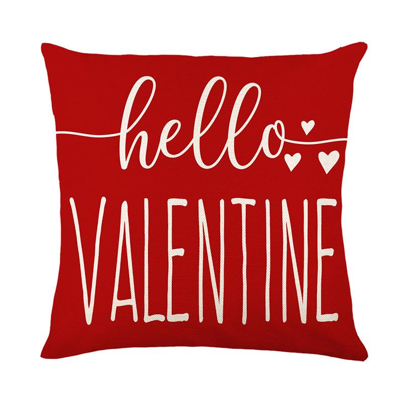 Valentine's Day Throw Pillow Linen Letter Plaid Printed Living Room Sofa Pillow Cover Cushion Cover