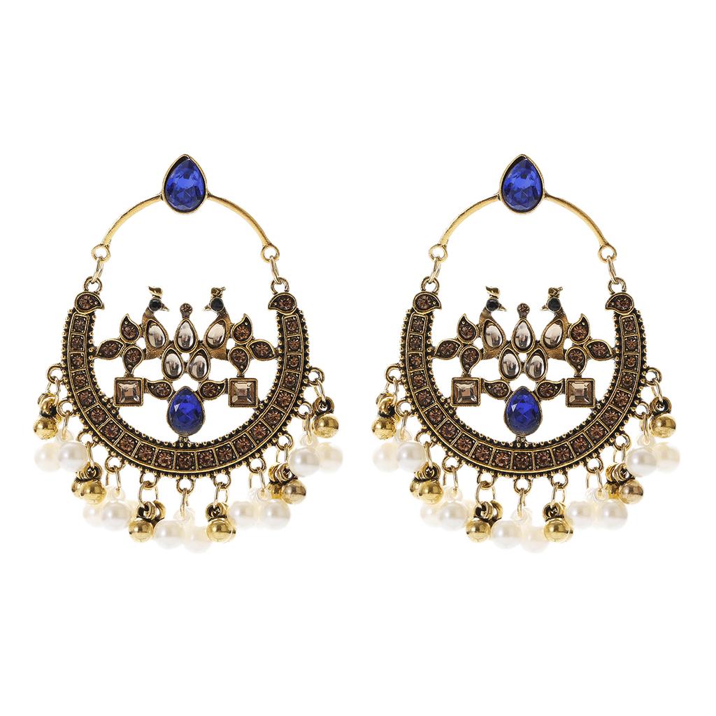 Indian Jhumka Zircon Vintage Bell Tassel Earring Boho Antique Ethnic copper Plated Drop Hanging Earrings For Women Pendientes