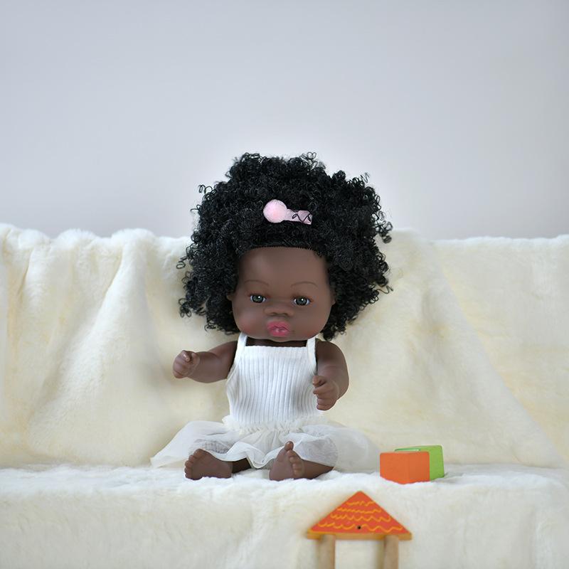 Realistic 13Inch/33Cm Black Skin Baby Dolls Soft Full Body Silicone Vinyl Reborn Doll Washable African Reborn Doll Girl Toy Gift