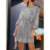 Women Sequins Round Neck Long Sleeve Casual Commute Bodycon Mini Dress