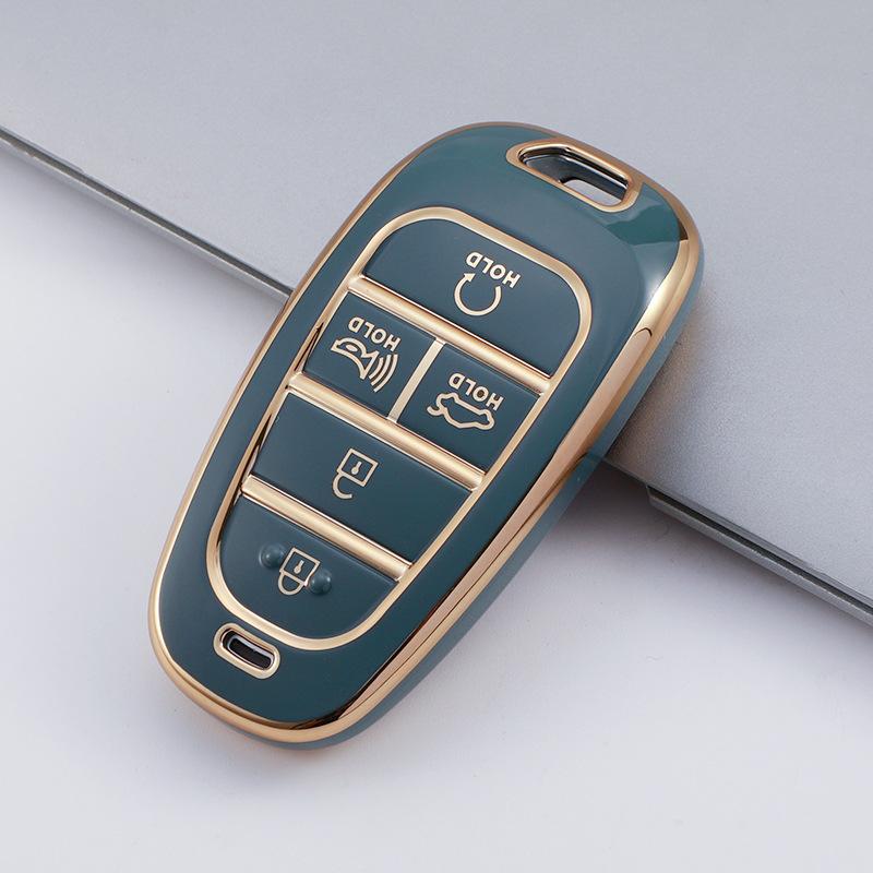 4/5/6/7 Buttons Gold Edge TPU Remote Key Fob Case Cover for 2020-2021 Hyundai Sonata Nexo DN8 Santa Fe TM Tucson NX4 Staria Ioniq