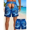 Men Funny 3D Illusion Swim Trunks, Blue Ocean Wave Dolphin Torn Ripped Fake Butt Print Quick‑Dry Drawstring Novelty Prank Beach Shorts