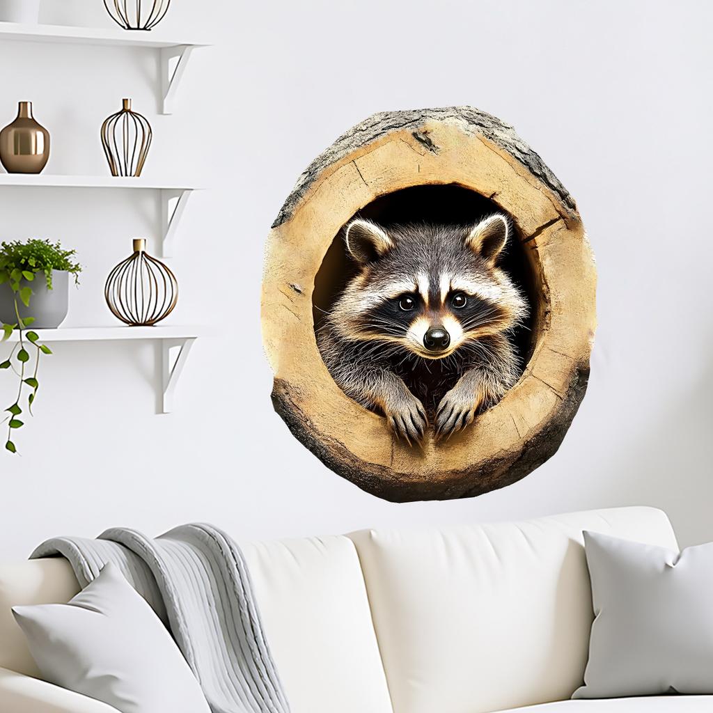 3D Simulation Tree Hollow Raccoon Wall Sticker Self-Adhesive Removable Living Room Bedroom Kids Room Background Wall Home Decor Art Wholesale