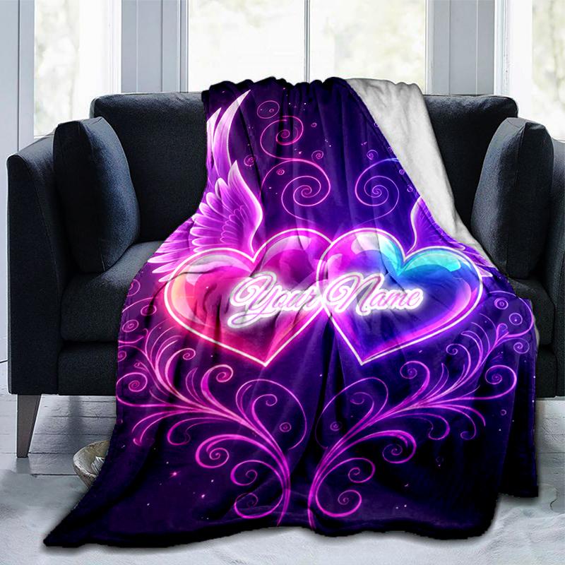 1PC Custom Name Hearts Art Flannel Blankets Patterns Throw Blanket All-Season Soft Gift for Couch, Bed, Camping Gifts