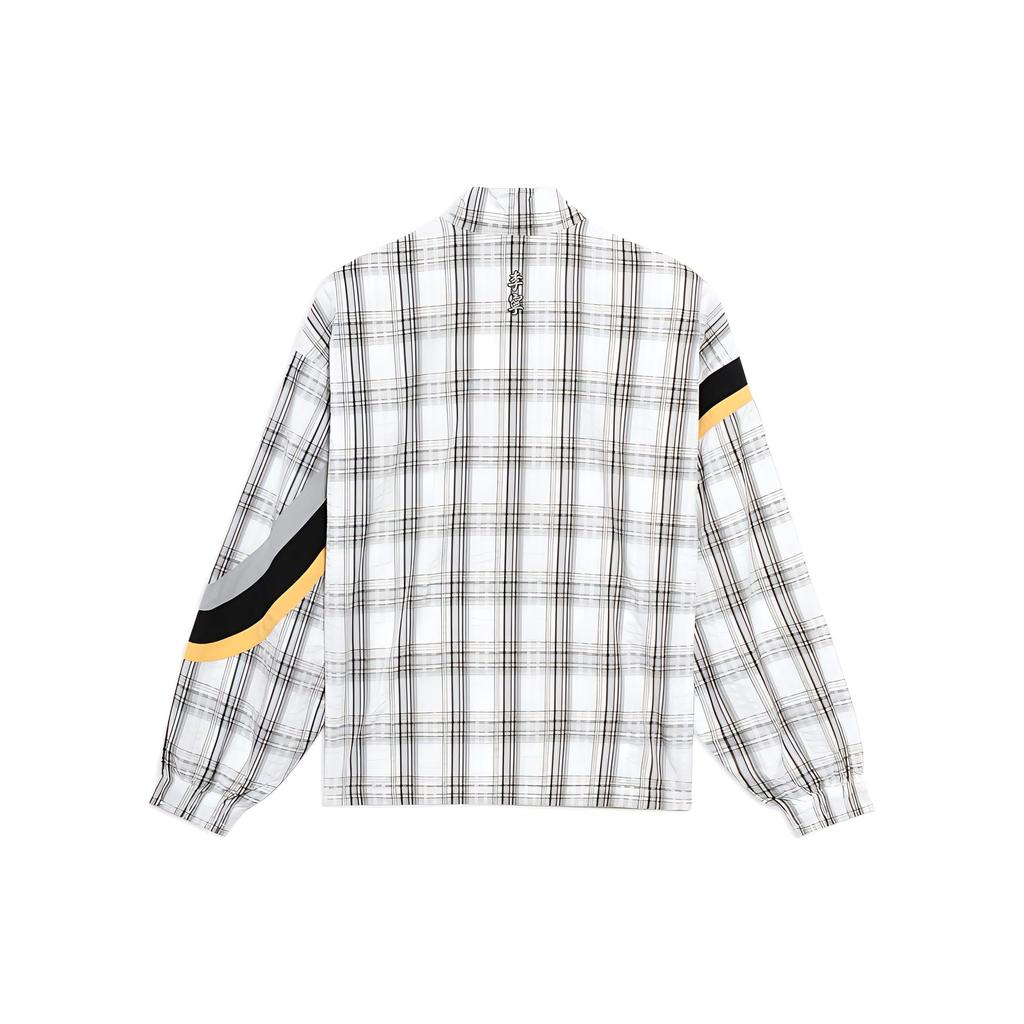 Li-Ning Plaid Zip-Up Stand Collar Long Sleeve Jacket Men Jacket White AJDS289-1